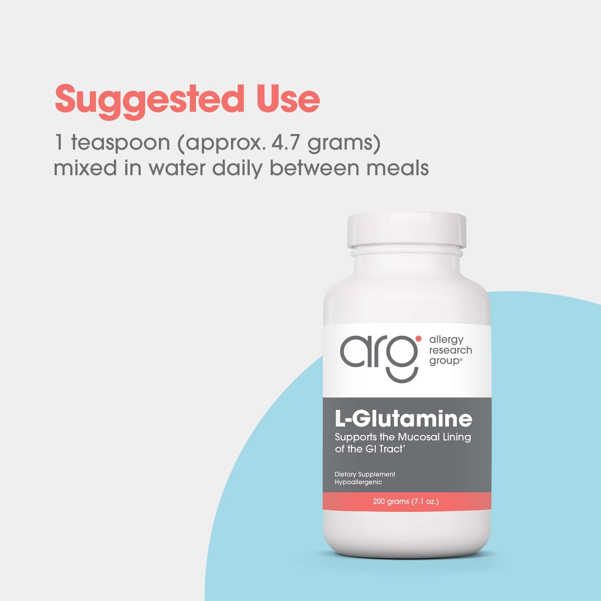 L-Glutamine powder label close-up showing high-purity free-form amino acid quality.