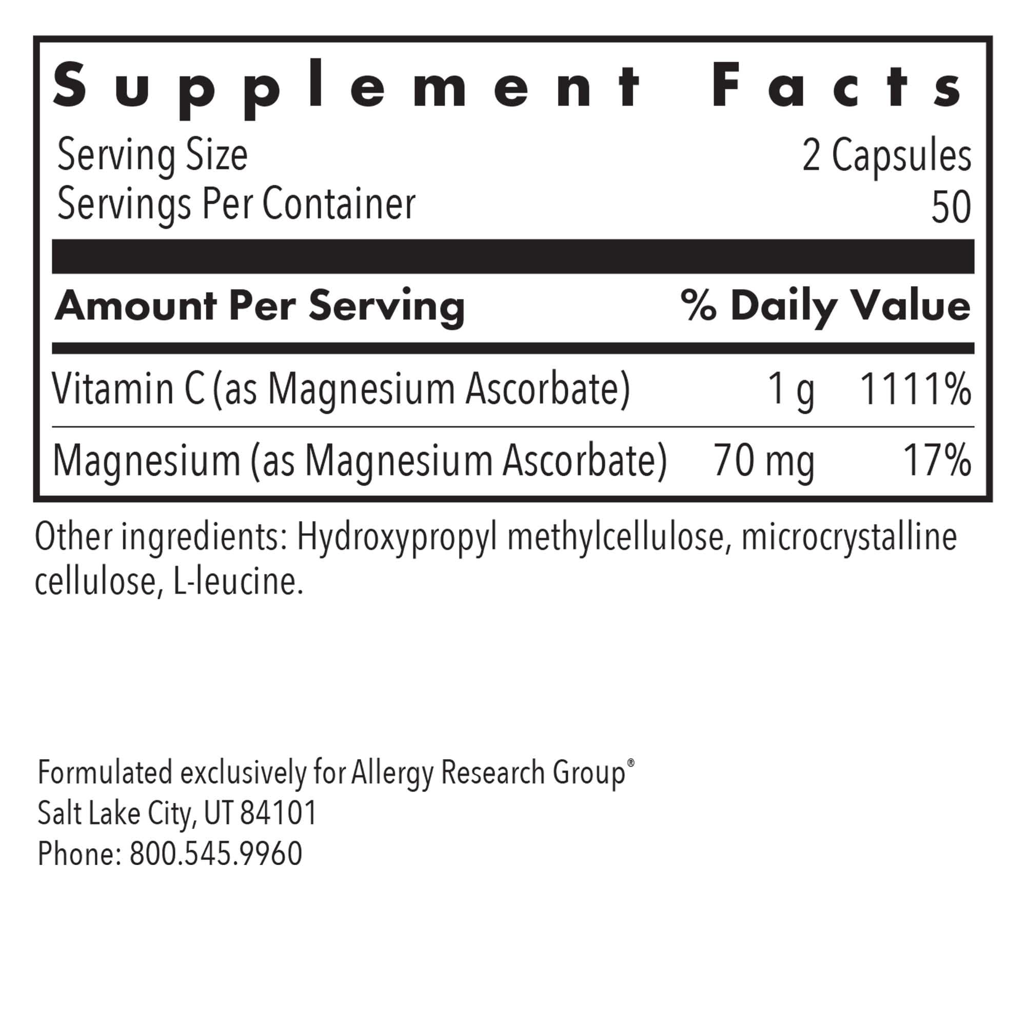 Allergy Research Group label emphasizes immune-support ingredients and professional-grade quality