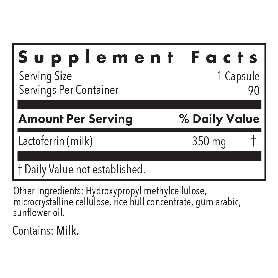Allergy Research Group Laktoferrin capsules close-up in Vegicaps for dosing.