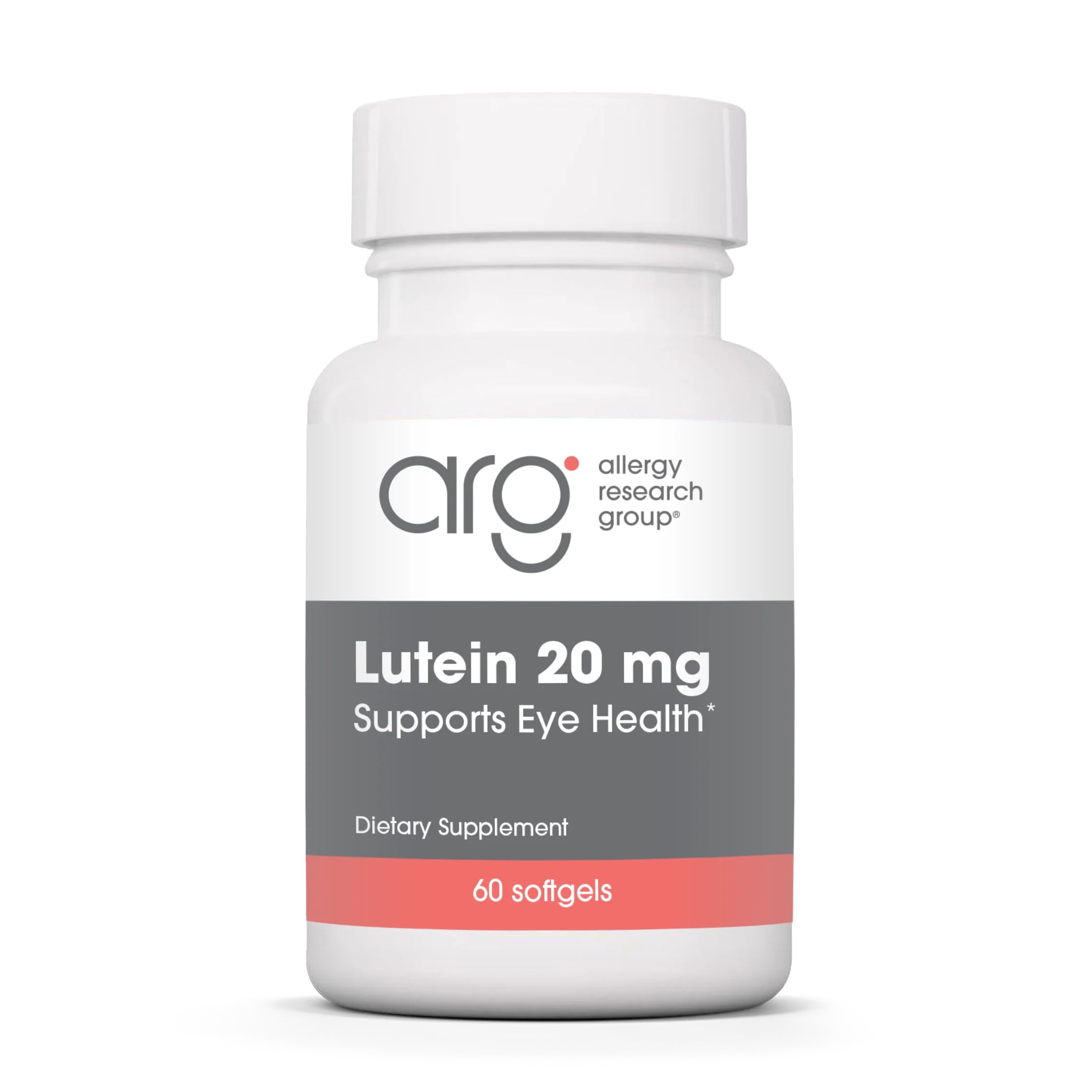 Allergy Research Group Lutein bottle front supports eye health.