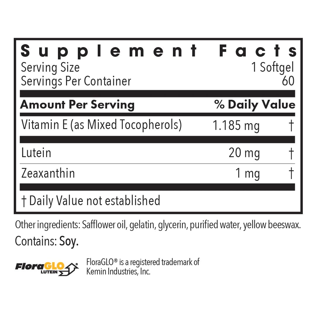 Allergy Research Group Lutein capsules closeup showing purity and quality.