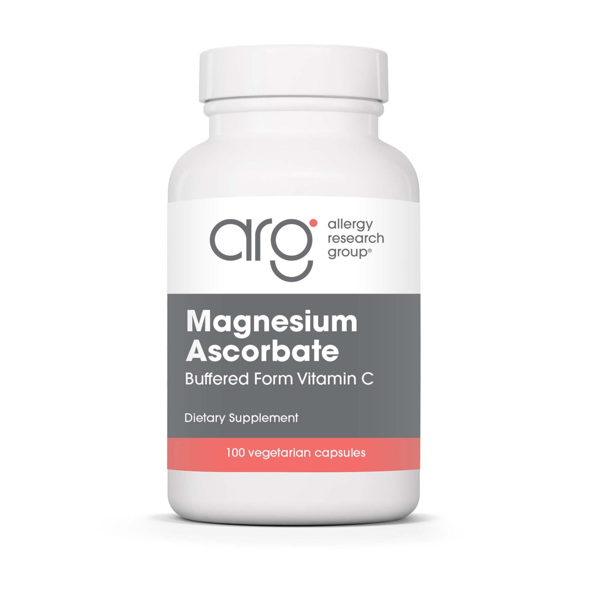 Allergy Research Group magnesium ascorbate bottle shows buffered vitamin C for stomach-friendly use