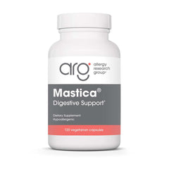 Allergy Research Group Mastica bottle shows premium mastic gum capsules for daily digestive support