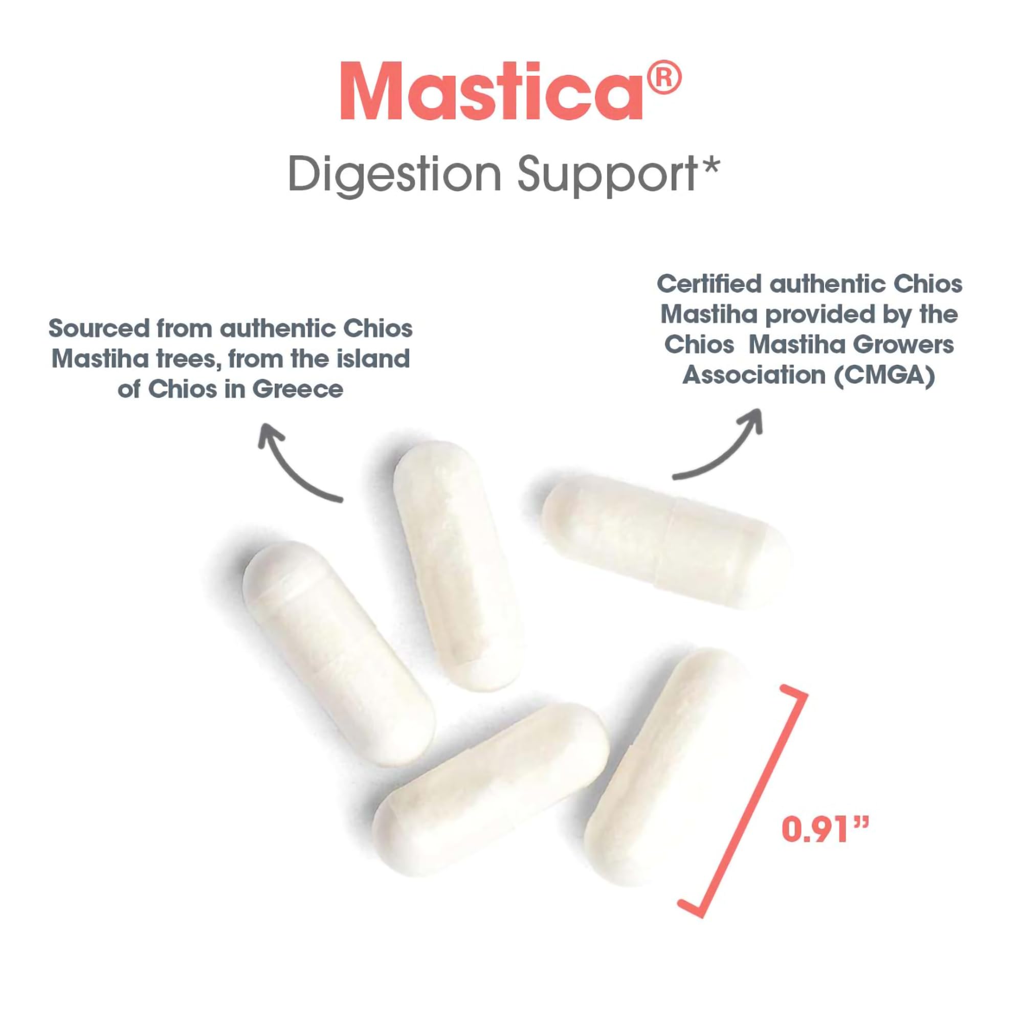 Allergy Research Group Mastica capsules being poured, illustrating convenient daily supplementation.