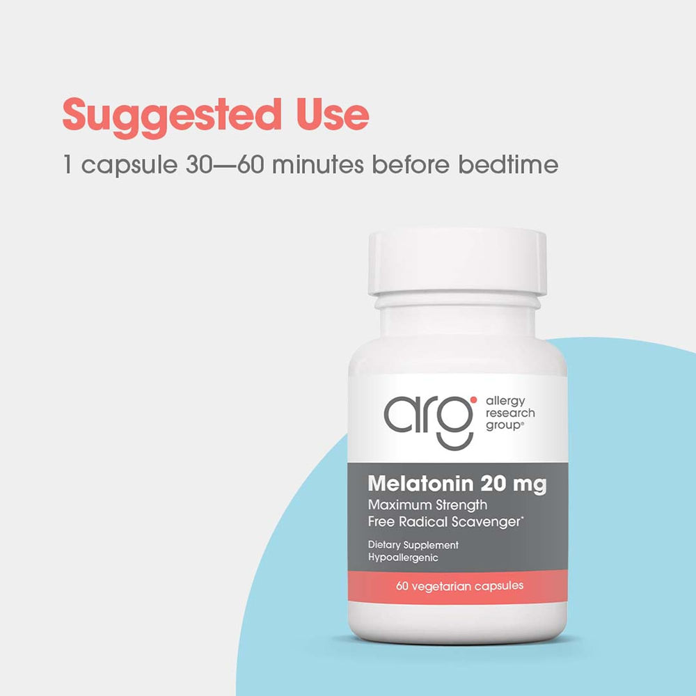 Allergy Research Group Melatonin bottle on nightstand ready for bedtime routine