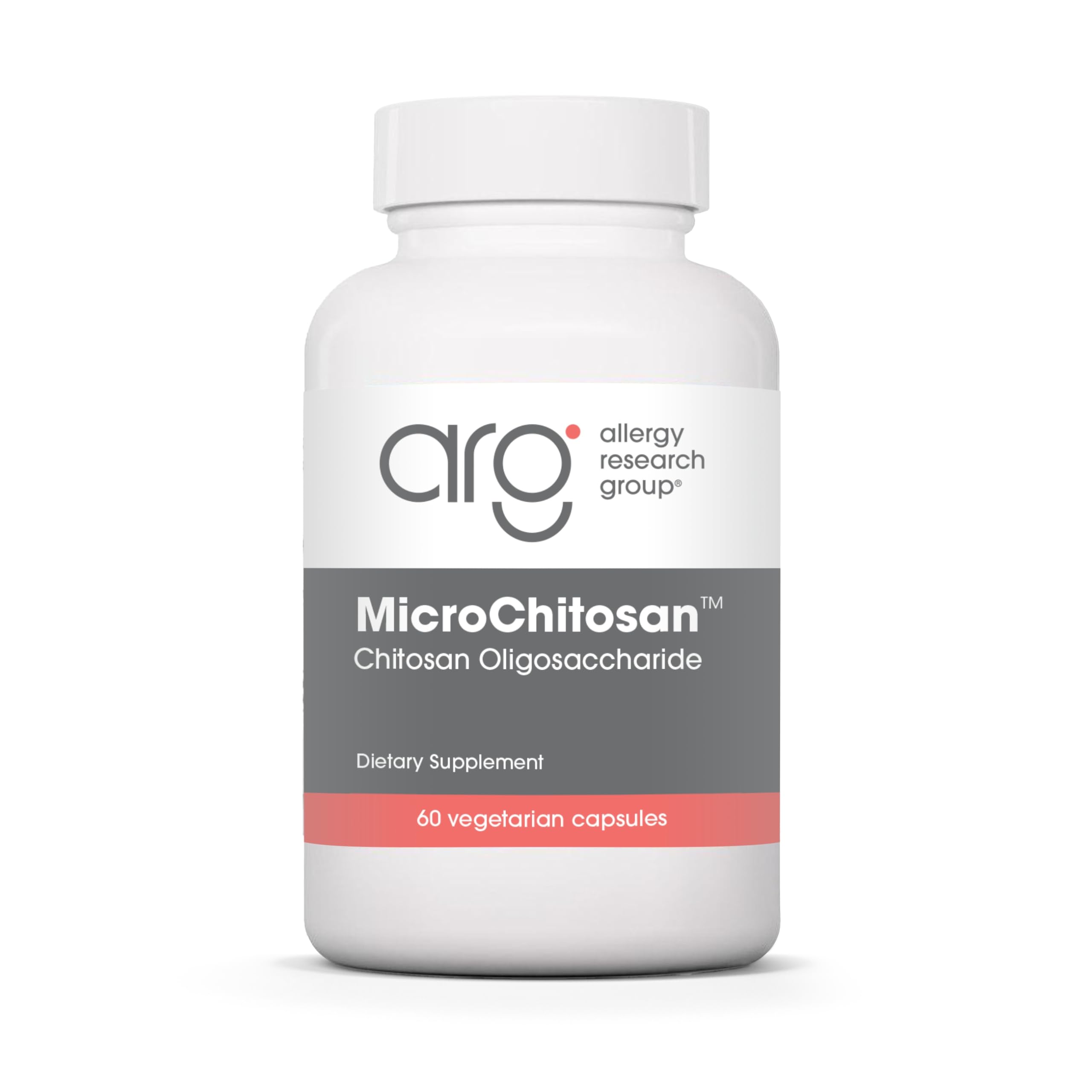 Allergy Research Group MicroChitosan bottle with capsules for daily detox support.