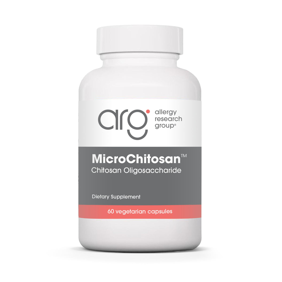Allergy Research Group MicroChitosan bottle with capsules for daily detox support.