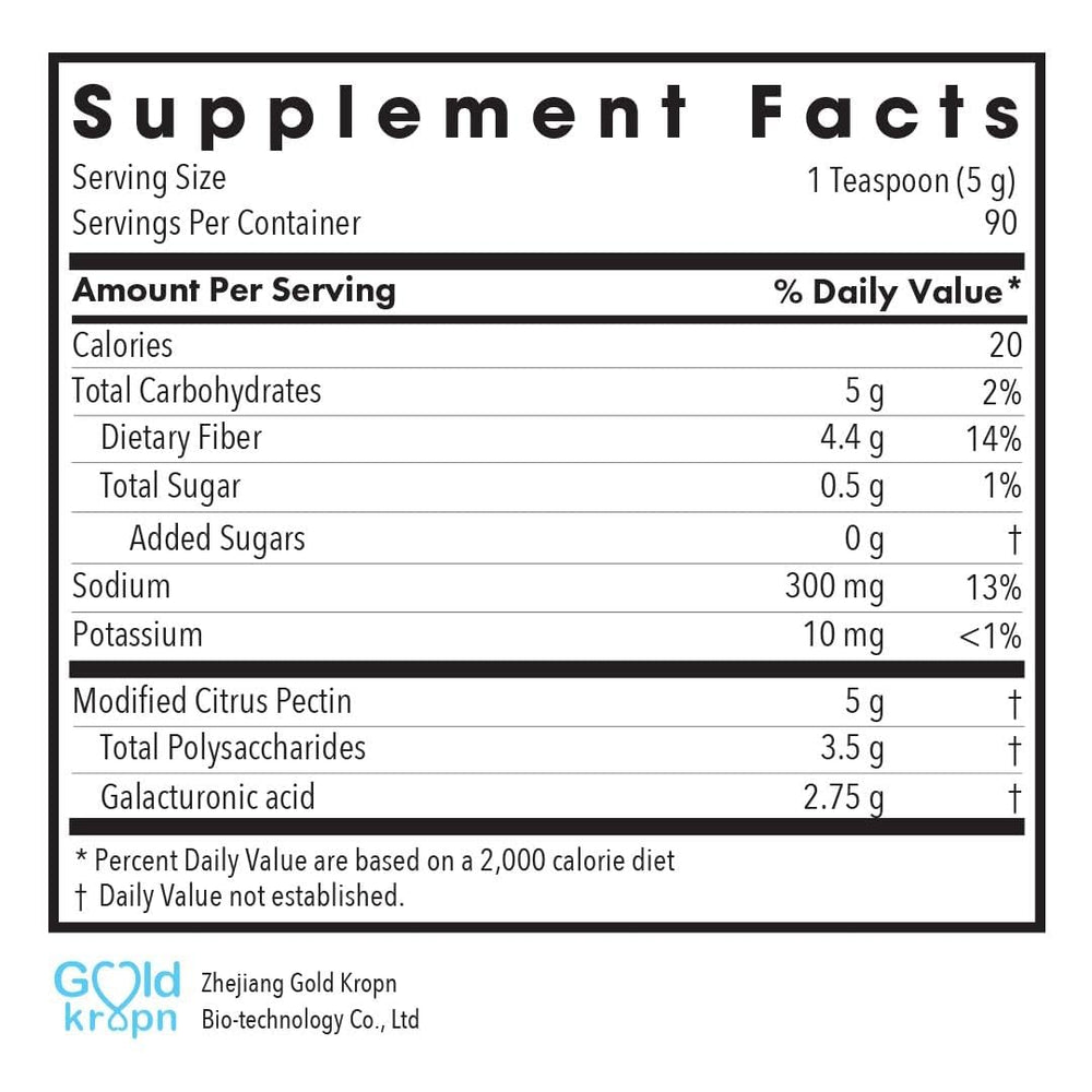 Allergy Research Group modified citrus pectin powder scoop shows measured daily servings