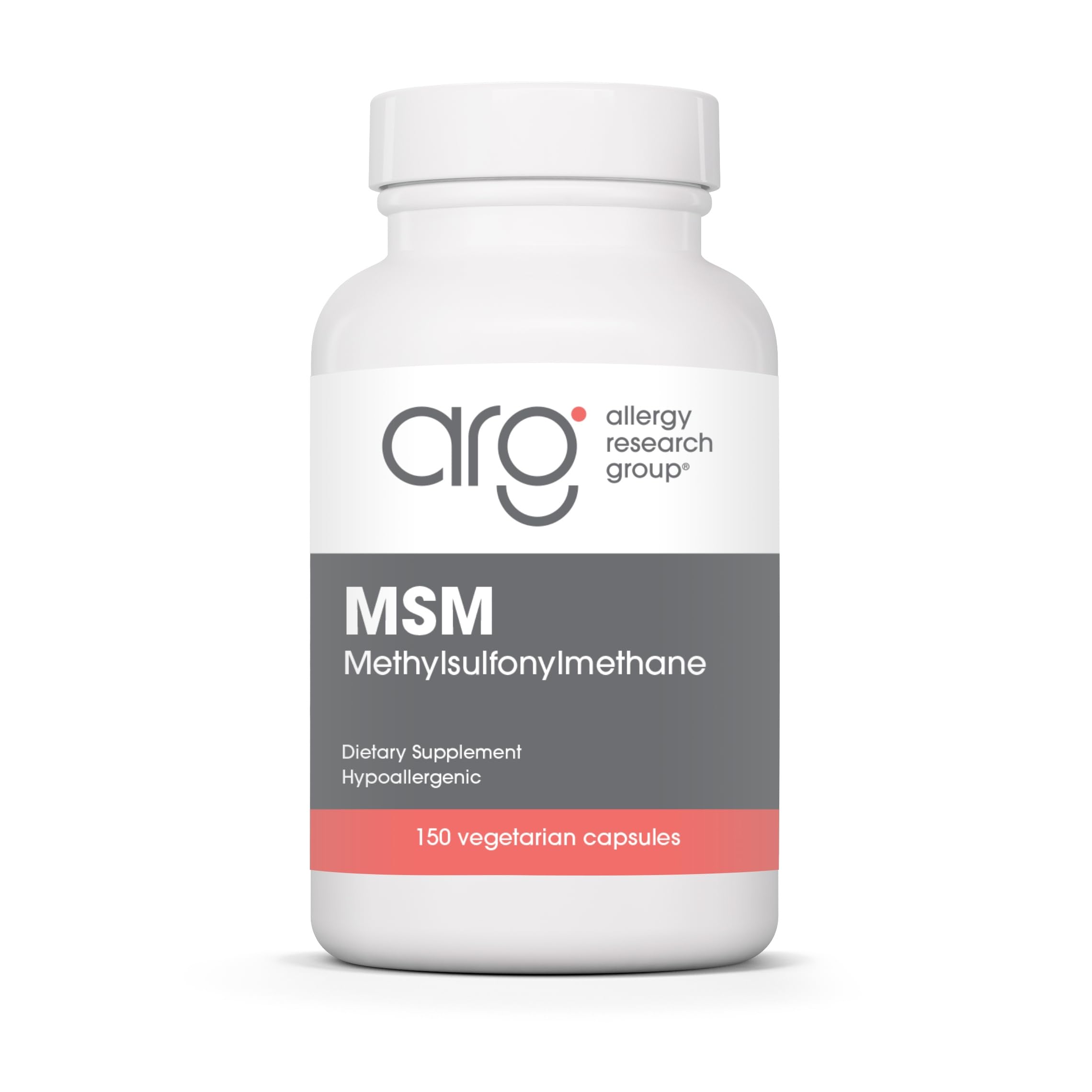 Allergy Research Group MSM bottle with capsules for daily hair and nails support.