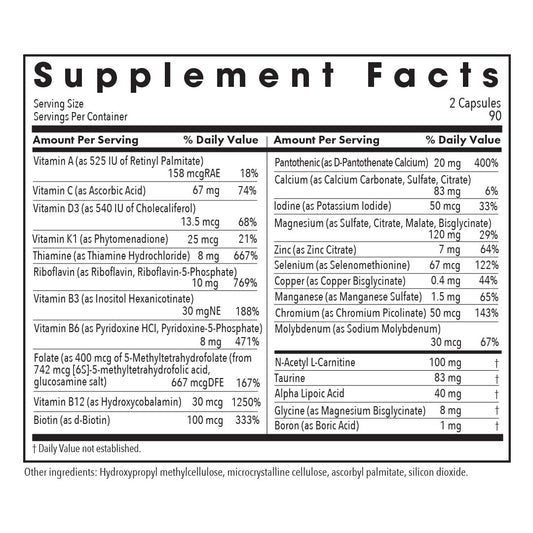 Allergy Research Group MVM-A capsules closeup highlights vegetarian supplement form.