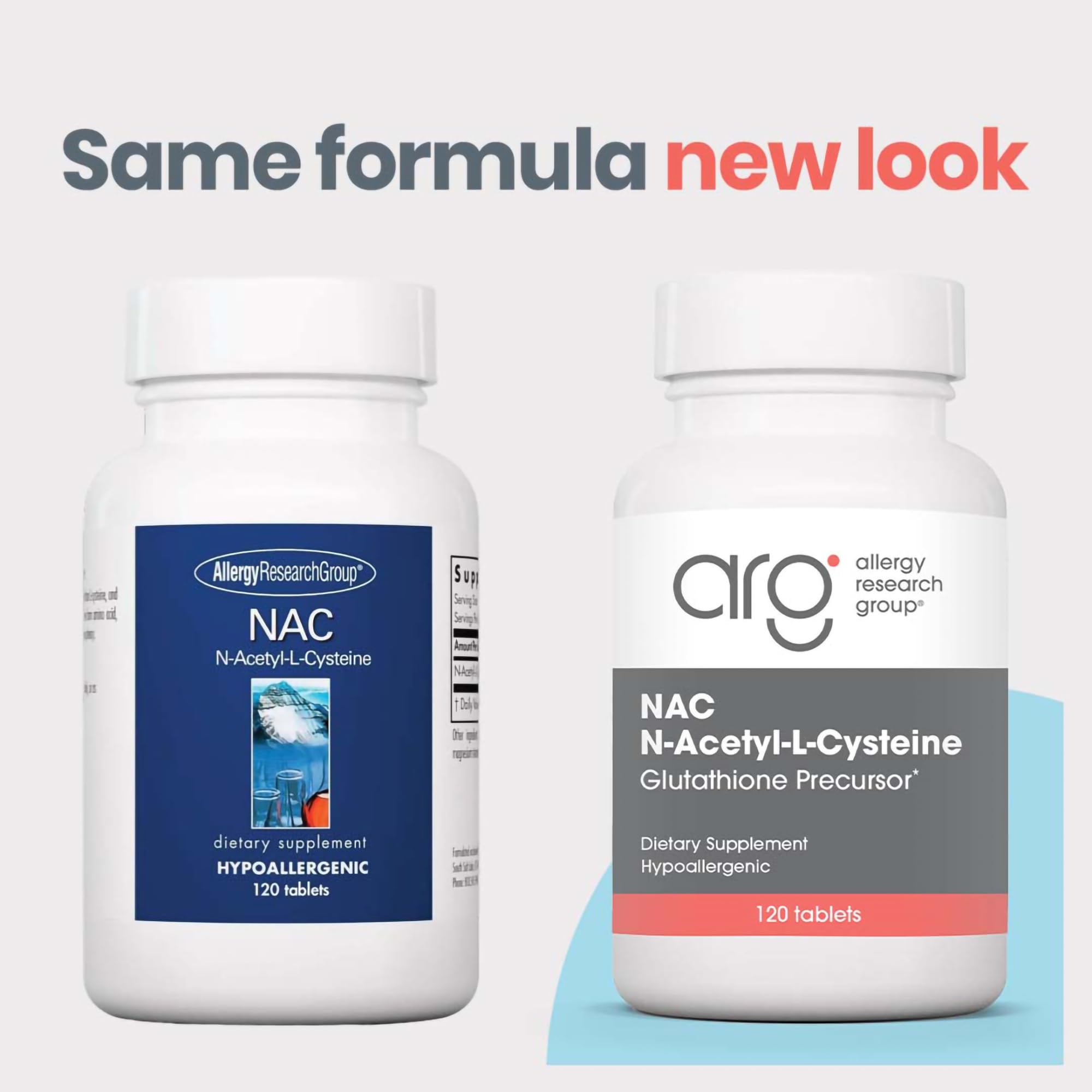 Allergy Research Group NAC bottle front highlights hypoallergenic, doctor-developed formula