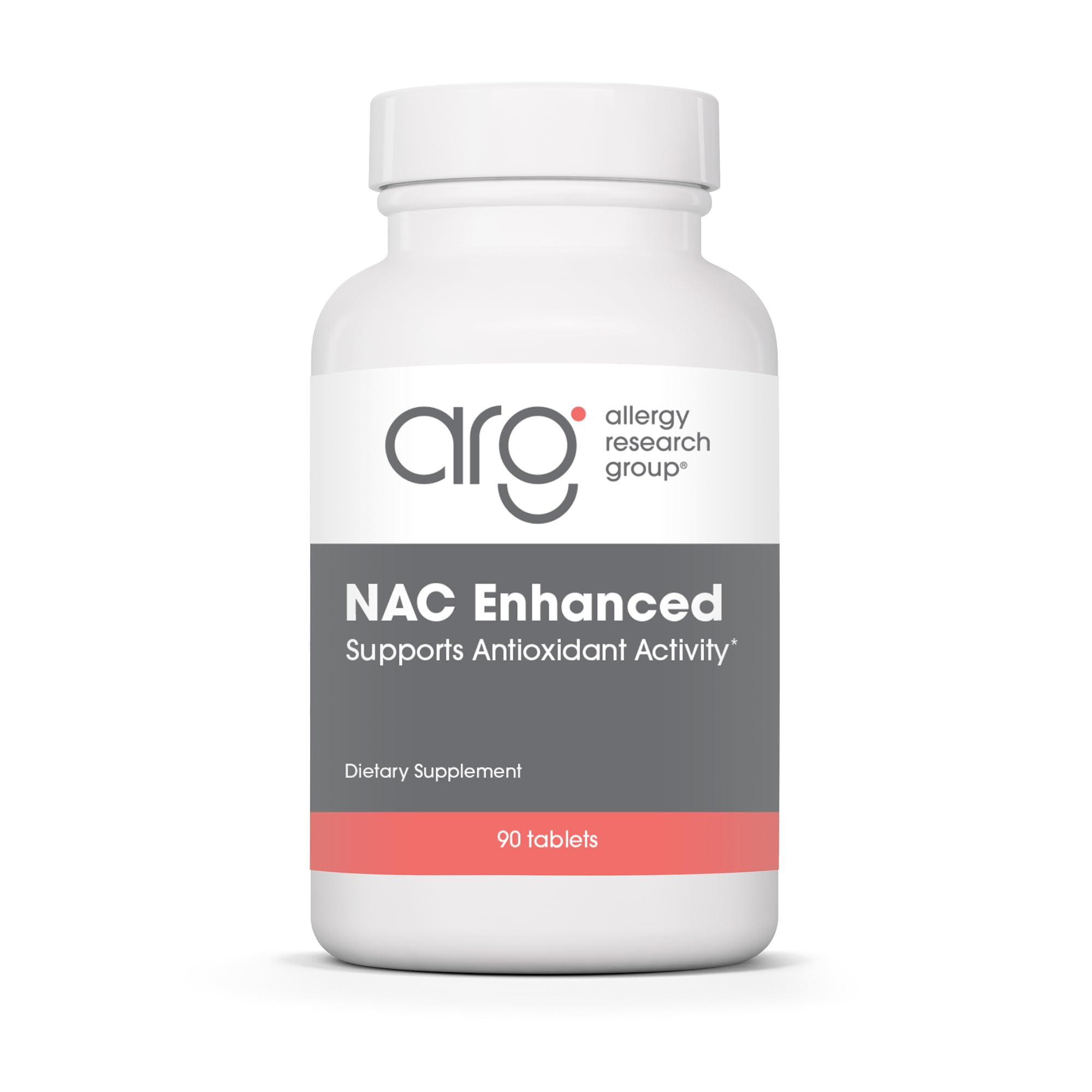 Allergy Research Group NAC Enhanced bottle front showing antioxidant support potential.