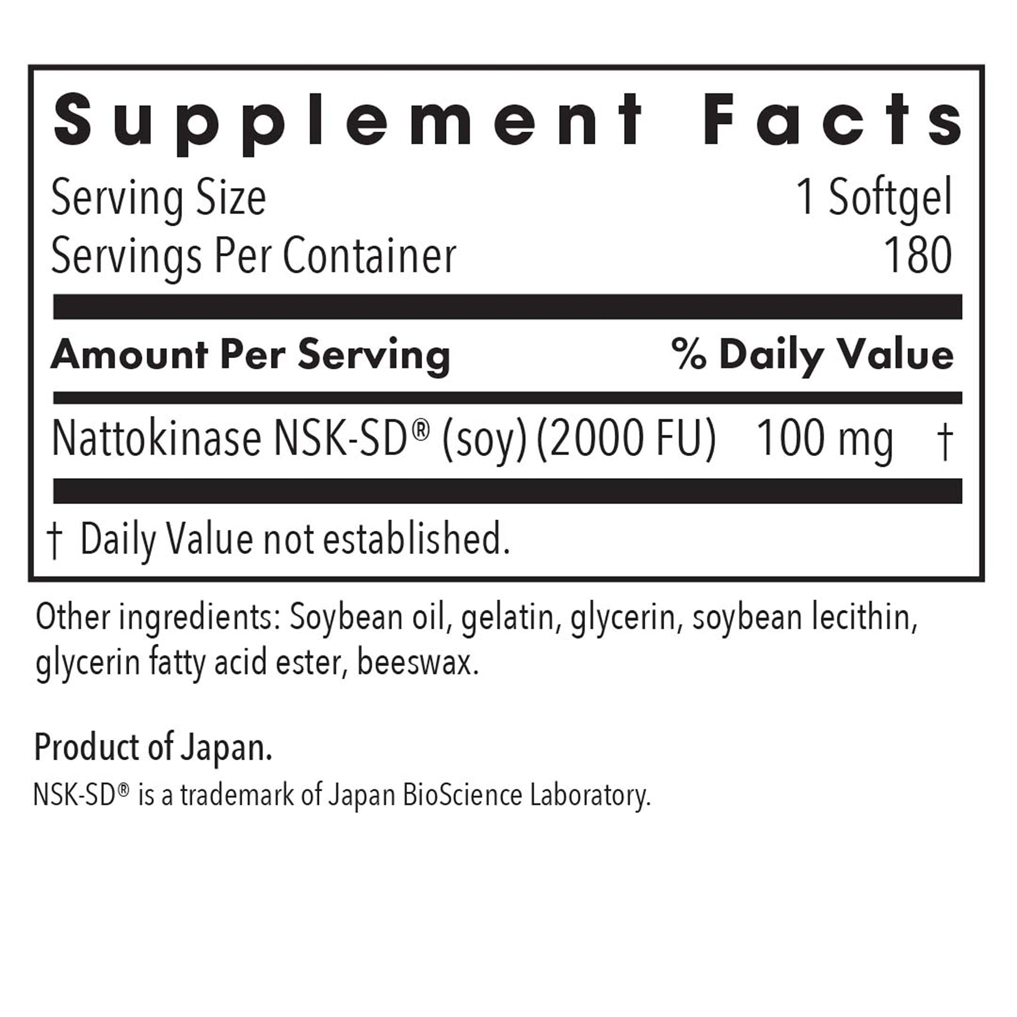 Nattokinase capsules pack image showcasing 180 servings for ongoing daily wellness