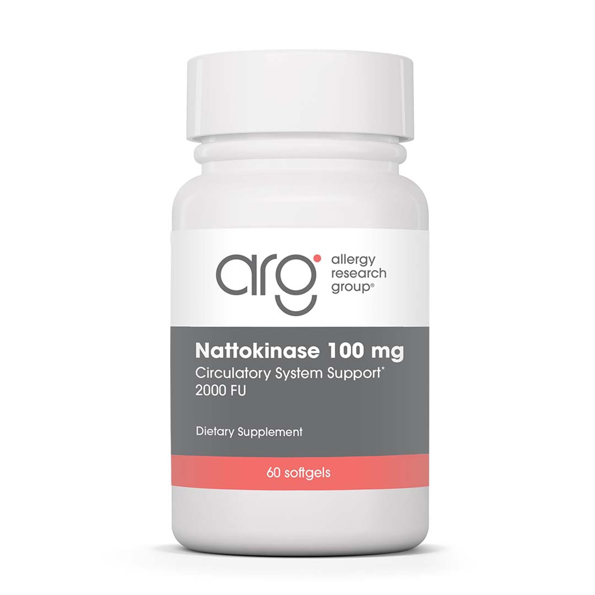 Allergy Research Group nattokinase softgels, 100 mg, supporting circulatory health.
