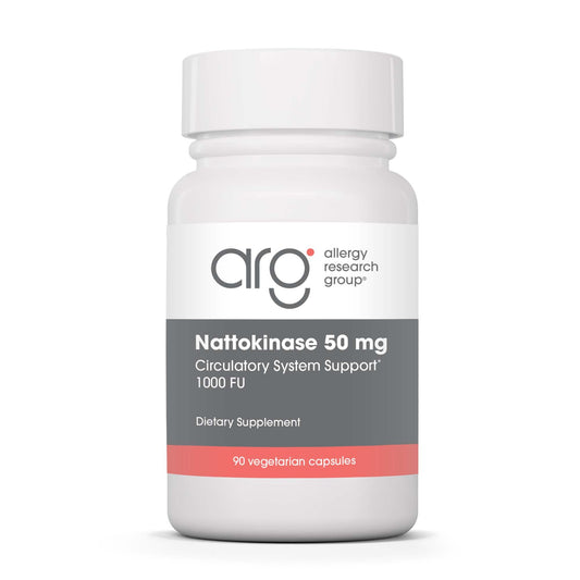 Allergy Research Group nattokinase 50mg bottle on shelf for daily wellness