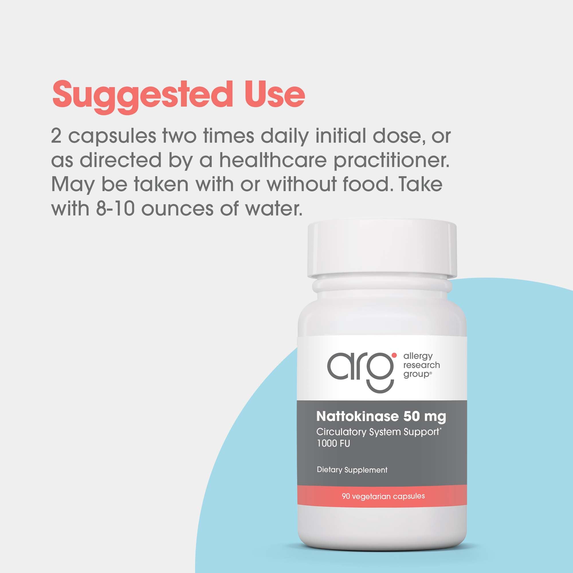 Allergy Research Group nattokinase bottle with 90 capsules for servings