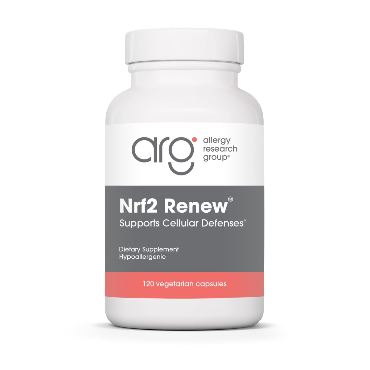 Allergy Research Group Nrf2 Renew bottle front with capsules for daily antioxidant support
