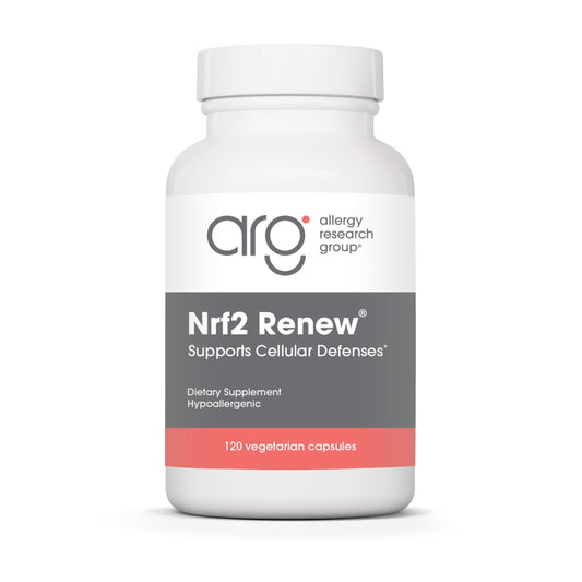 Allergy Research Group Nrf2 Renew bottle front with capsules for daily antioxidant support