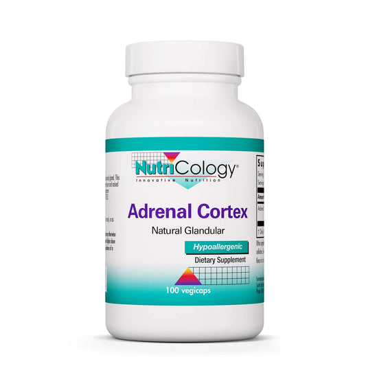Nutricology Adrenal Support bottle on shelf for daily energy and endocrine support.