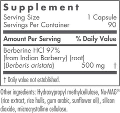 Close-up of Nutricology Berberine 500mg capsules indicating metabolic support benefits.