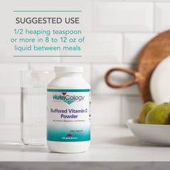 Allergy Research Group Nutricology Buffered Vitamin C Powder packaging lists gluten-free and allergen-free ingredients.