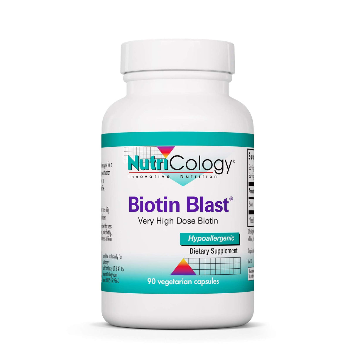 Allergy Research Group Nutricology HiBiotin bottle with capsules, supports metabolism and hair health
