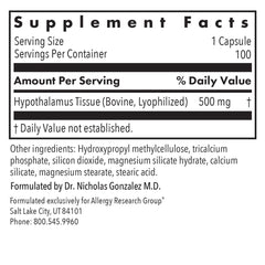 Nutricology hypothalamus lyophilized adrenal-pituitary blend label emphasis