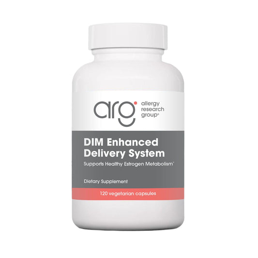 Allergy Research Group IndoleGard bottle front with vegan capsules supporting estrogen metabolism.