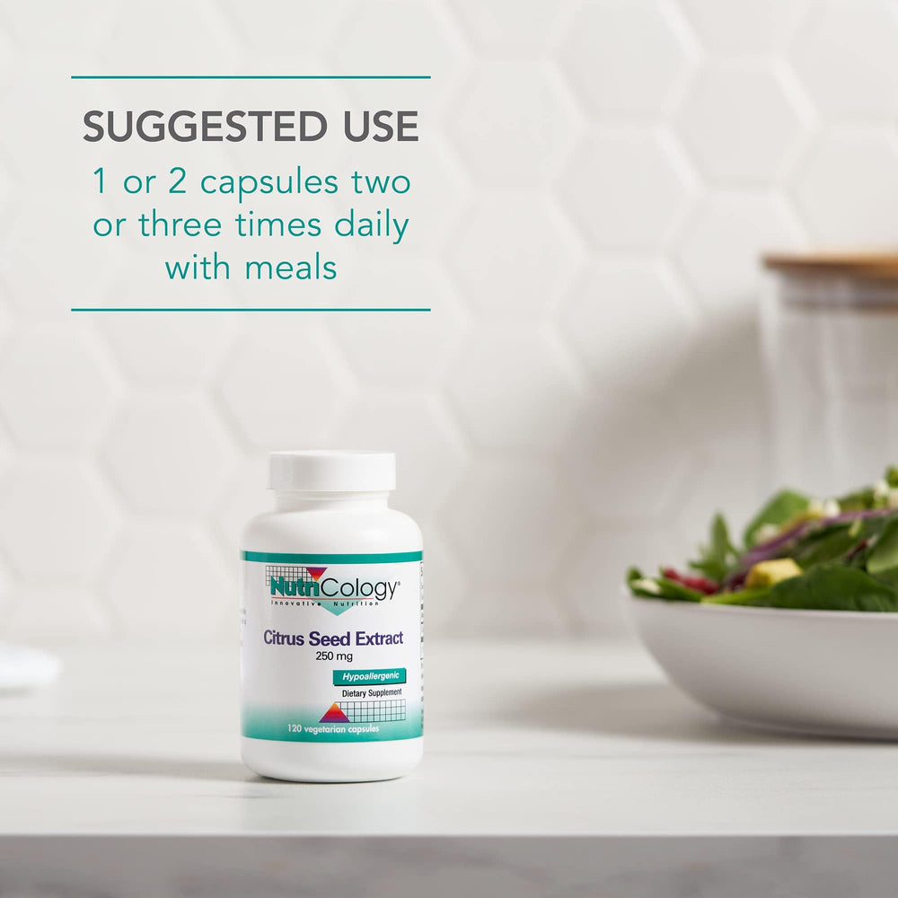 Nutricology supplement ingredient list and quality controls highlighted.