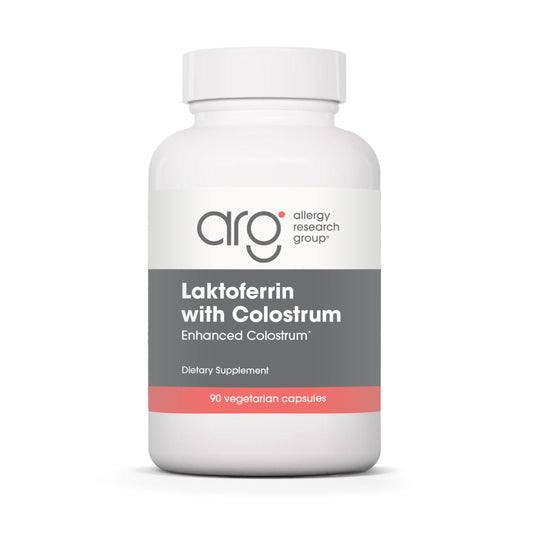 Allergy Research Group NutriCology Laktoferrin with Colostrum bottle for immune balance.