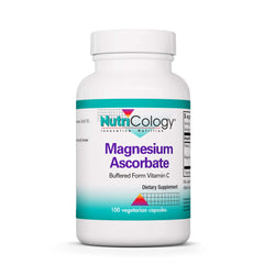 NutriCology Magnesium Ascorbate bottle front view promoting stomach-friendly vitamin C