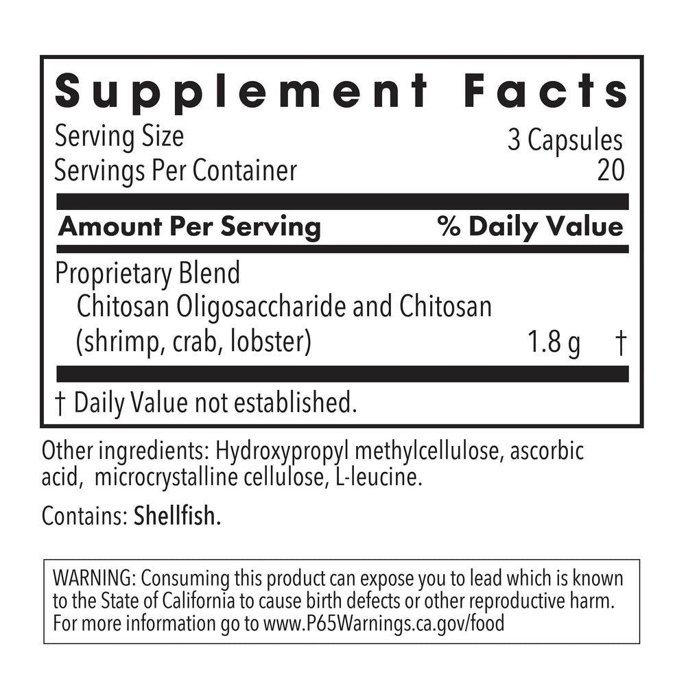 Nutricology MicroChitosan capsules closeup highlights potent 1800 mg dose for detox support