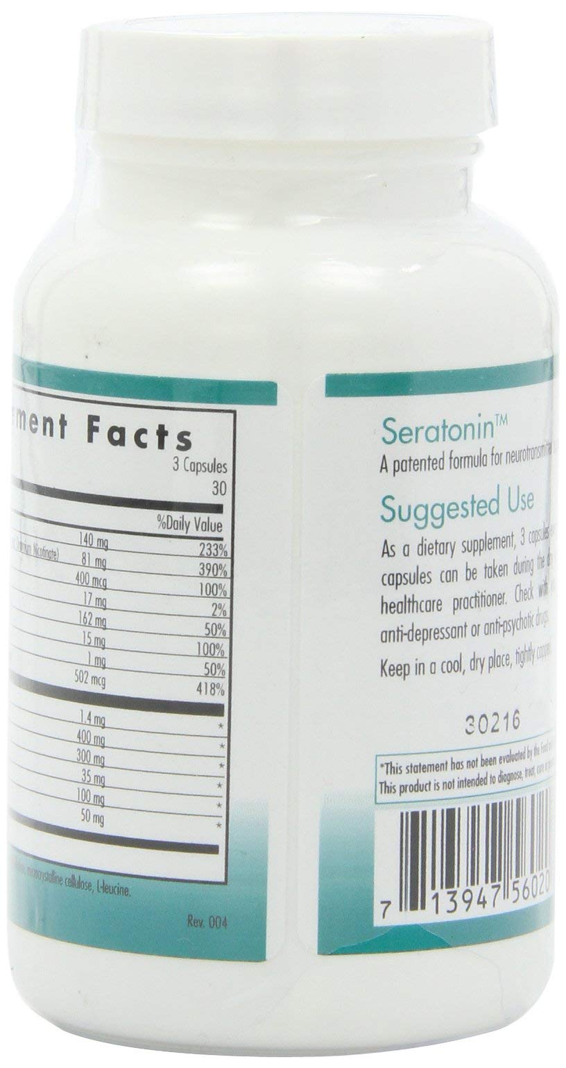 Box packaging of Nutricology Seratonin supplement communicates quality and hypoallergenic heritage