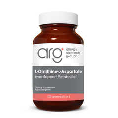 Allergy Research Group ornithine aspartate powder bottle for liver support in daily routines.