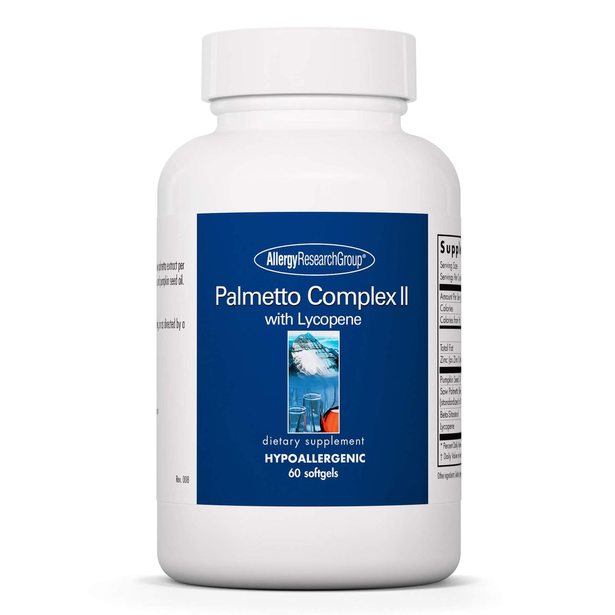Allergy Research Group Palmetto Complex II bottle with softgels for daily support.