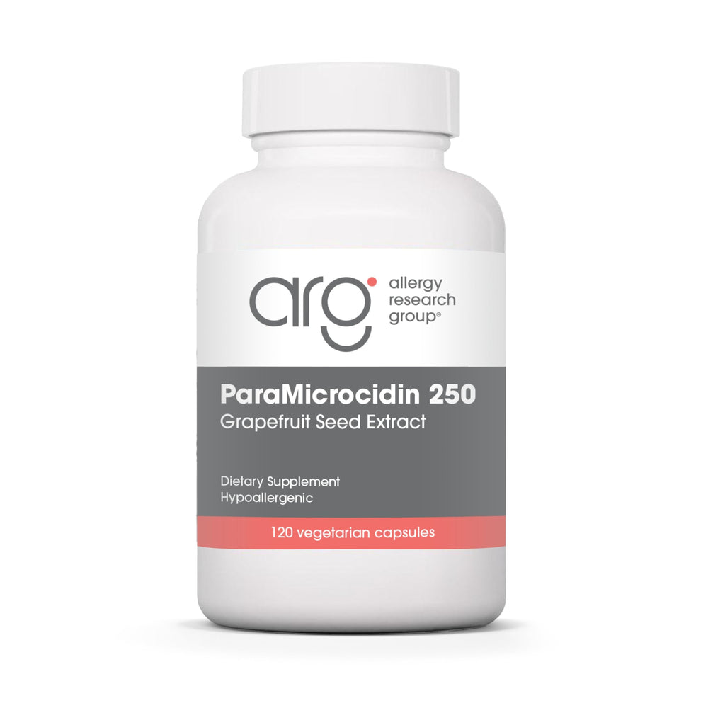 Allergy Research Group ParaMicrocidin bottle closeup highlighting contaminant-free formula