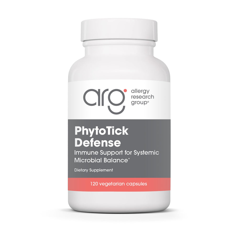 Allergy Research Group Phyto Tick Defense capsules on white background showing mushroom complex
