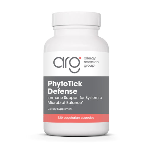 Allergy Research Group Phyto Tick Defense capsules on white background showing mushroom complex