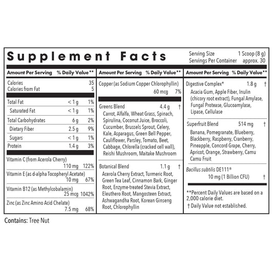 Allergy Research Group Super Greens scoop ready to mix into your morning smoothie