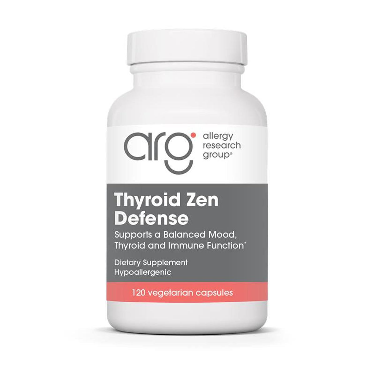 Allergy Research Group Thyroid Zen Defense bottle with easy-to-swallow capsules for daily thyroid support