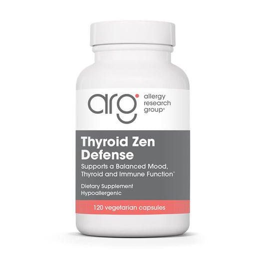Allergy Research Group Thyroid Zen Defense bottle with easy-to-swallow capsules for daily thyroid support