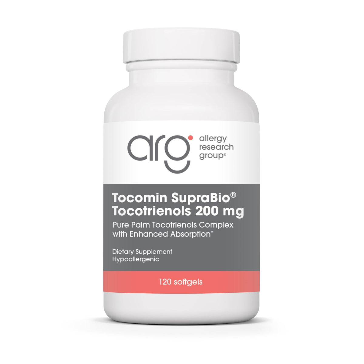 Allergy Research Group Tocomin SupraBio bottle front showing tocotrienol complex for enhanced absorption