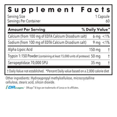 Allergy Research Group trypsin serrapeptase capsules illustrating proteolytic action for protein breakdown.