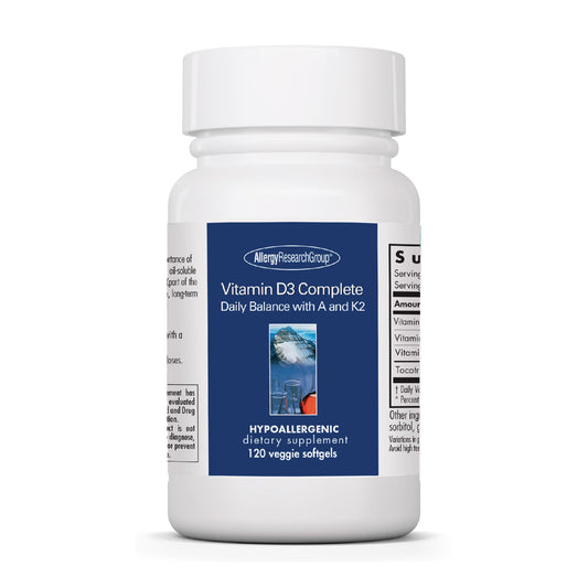 Allergy Research Group Vitamin D3 Complete 120-count bottle front view supports daily wellness.