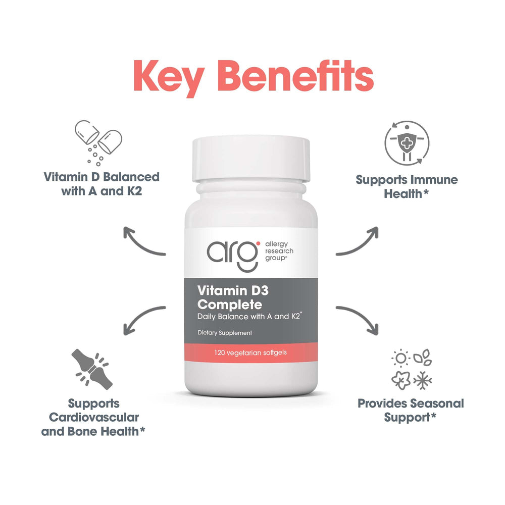 Allergy Research Group Vitamin D3 Complete pill inside view showcases softgel texture for easy swallowing.
