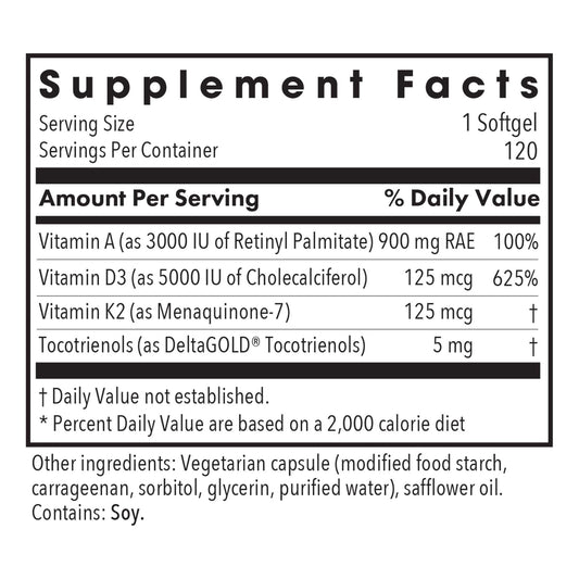 Allergy Research Group Vitamin D3 Complete 5000 label close-up notes vitamin A and K2