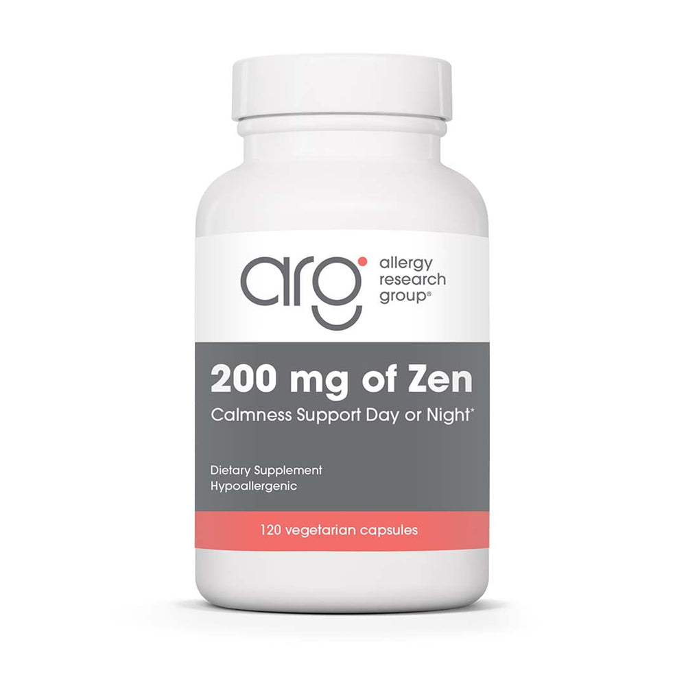 Allergy Research Group Zen bottle showing 60 servings for daily calm potential
