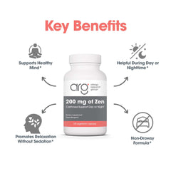 Zen ingredients list featuring L-Theanine and GABA from Allergy Research Group