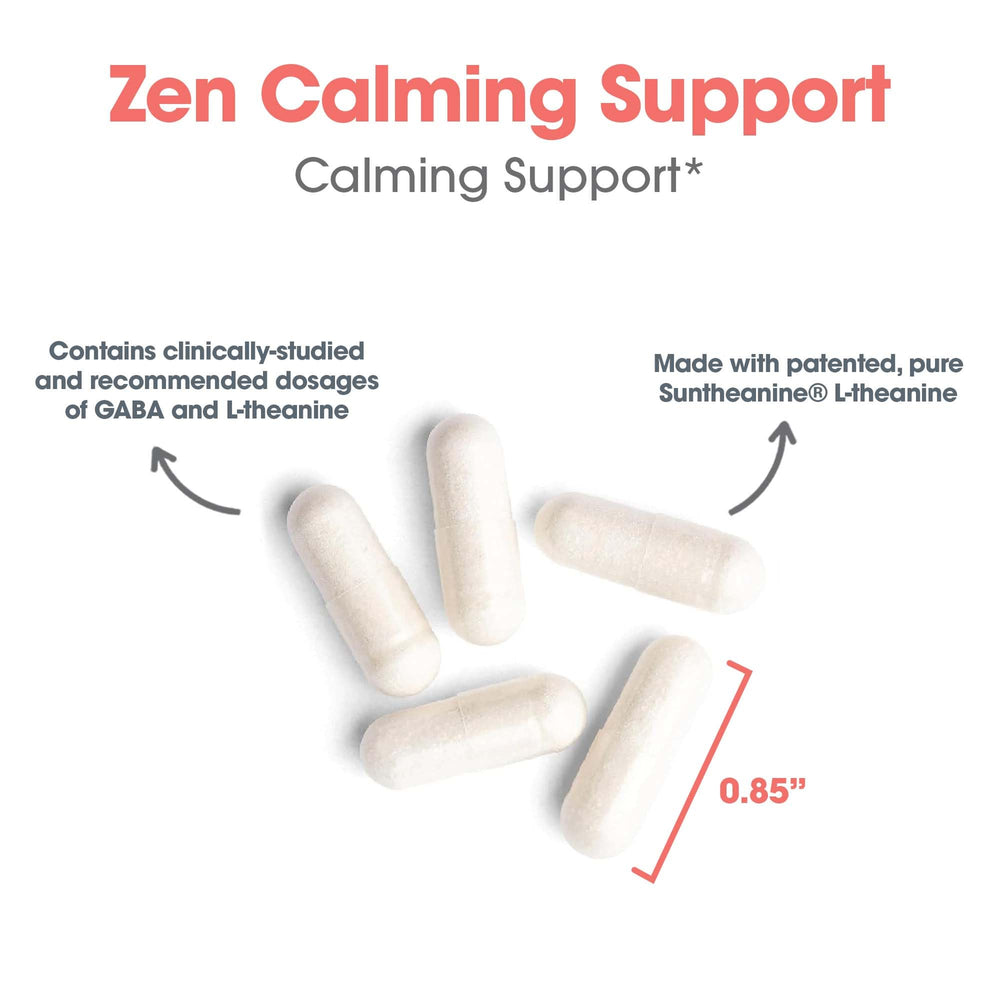 Zen packaging with serving information and 60 servings per bottle