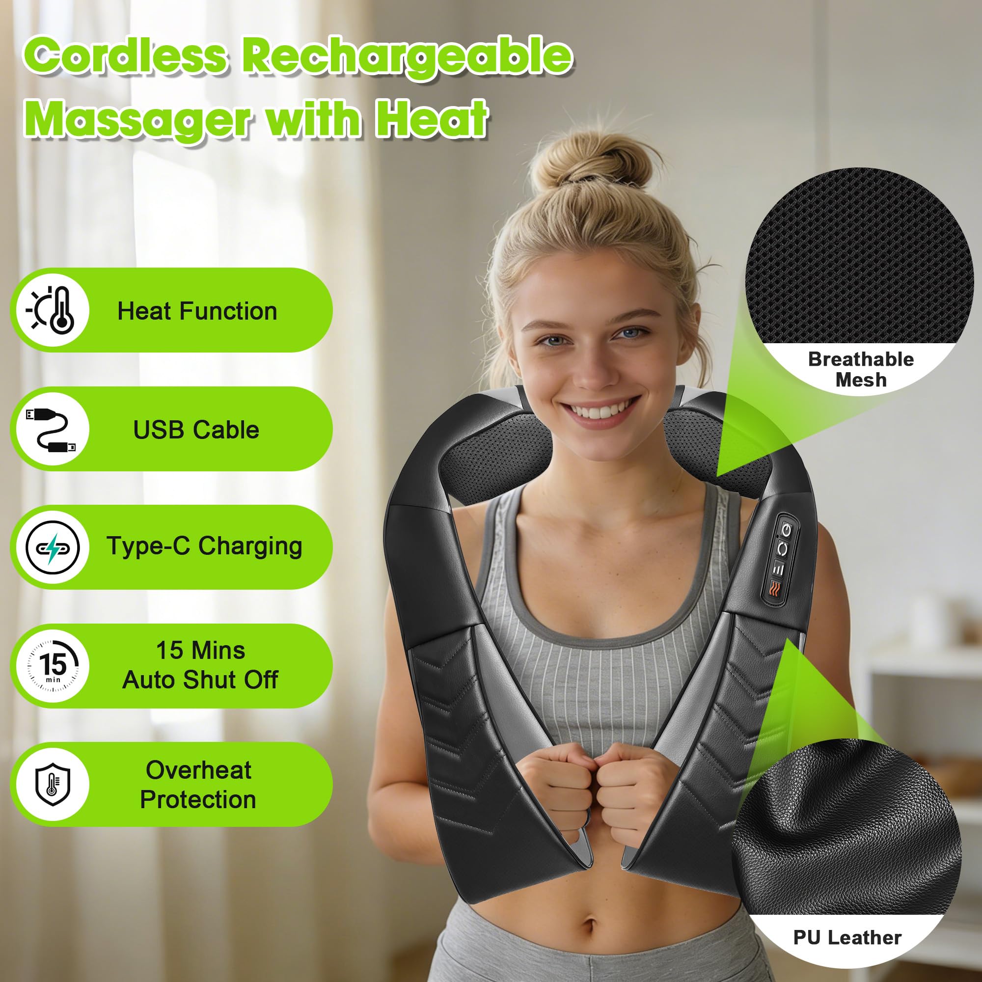 Alliggic 16 kneading nodes for thorough neck and shoulder massage